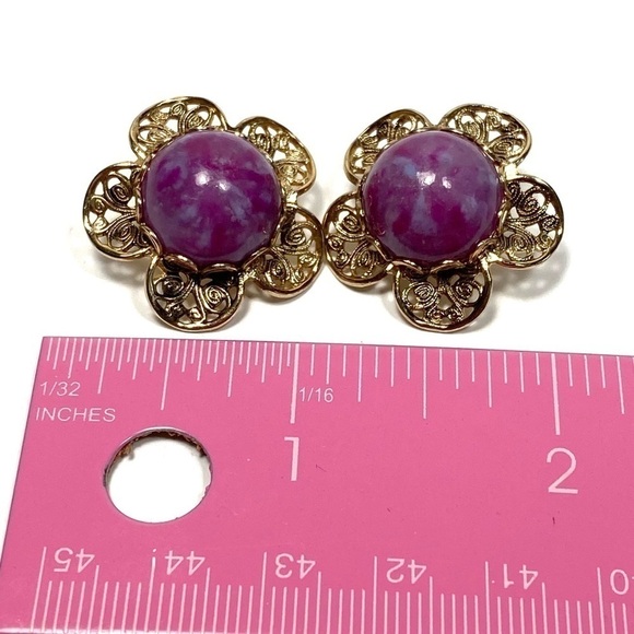 MARINO Vintage Earrings Clips Clip Ons Acrylic Center Gold Tone Filigree - Picture 1 of 9